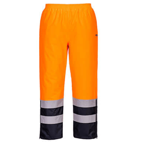 Portwest Hi-Vis Lined Rain Pants #colour_orange-navy-blue
