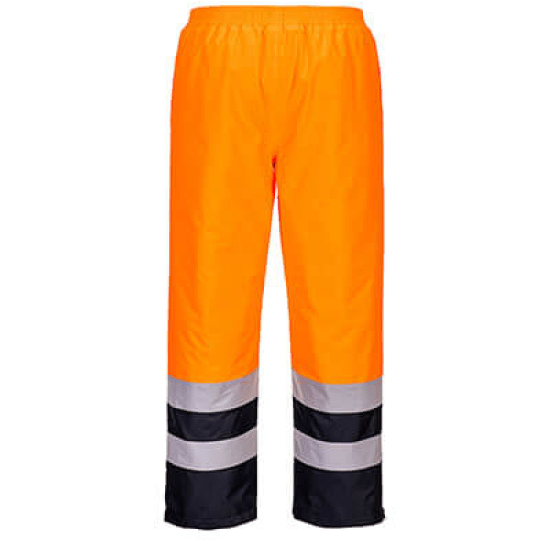 Portwest Hi-Vis Lined Rain Pants #colour_orange-navy-blue