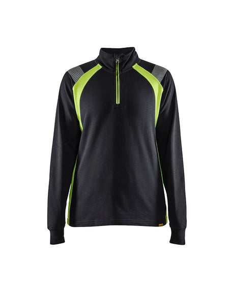 Blaklader Sweater Halfzip Women 3403 #colour_black-hi-vis-yellow