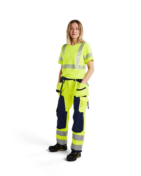 Blaklader Women's Hi-Vis Trousers 7156 #colour_hi-vis-yellow-navy-blue