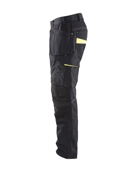 Blaklader Service Trousers with Stretch And Nail Pockets 1496 #colour_black-hi-vis-yellow