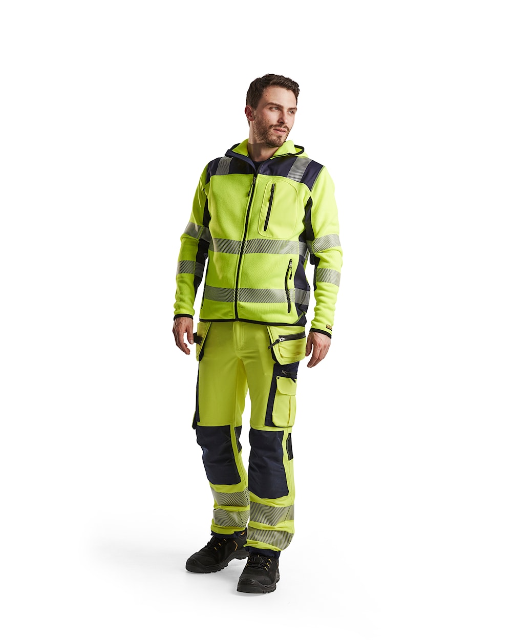 Blaklader Knitted Hi-Vis Jacket 4923 #colour_hi-vis-yellow-navy-blue