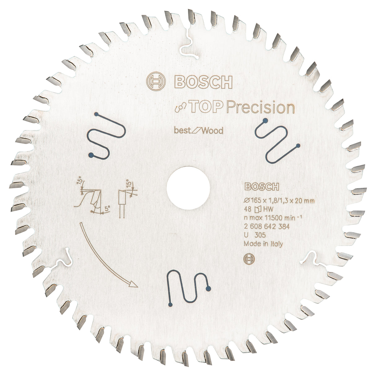 Bosch Professional Top Precision Circular Saw Blade for Wood - 165 x 20 x 1.8 mm, 48 Teeth