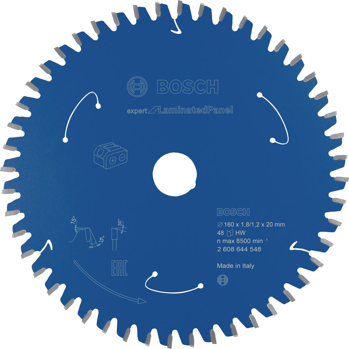 Bosch Professional Expert Circular Saw Blade for Cordless Saws - Laminated Panel, 160x1.8/1.2x20 T48