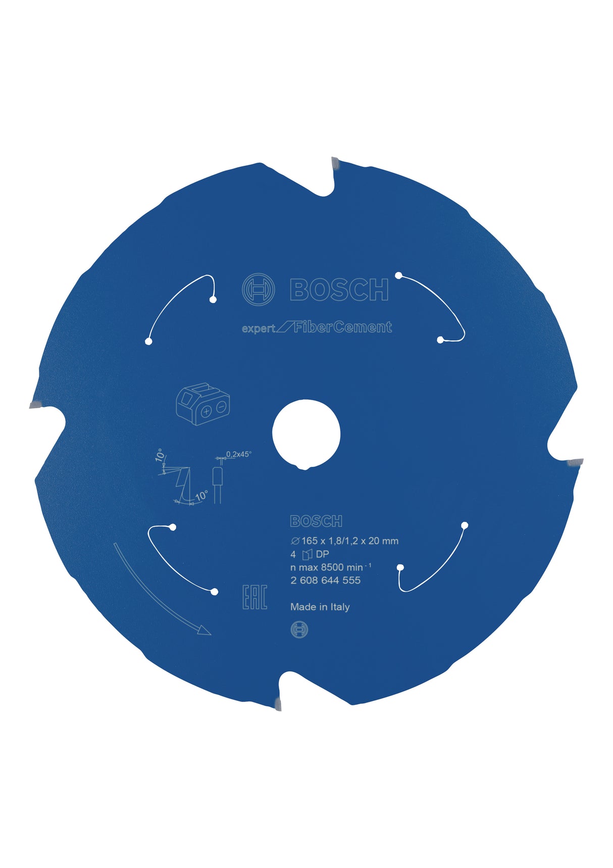 Bosch Professional Expert Fibre Cement Circular Saw Blade for Cordless Saws - 165x1.8/1.2x20 T4