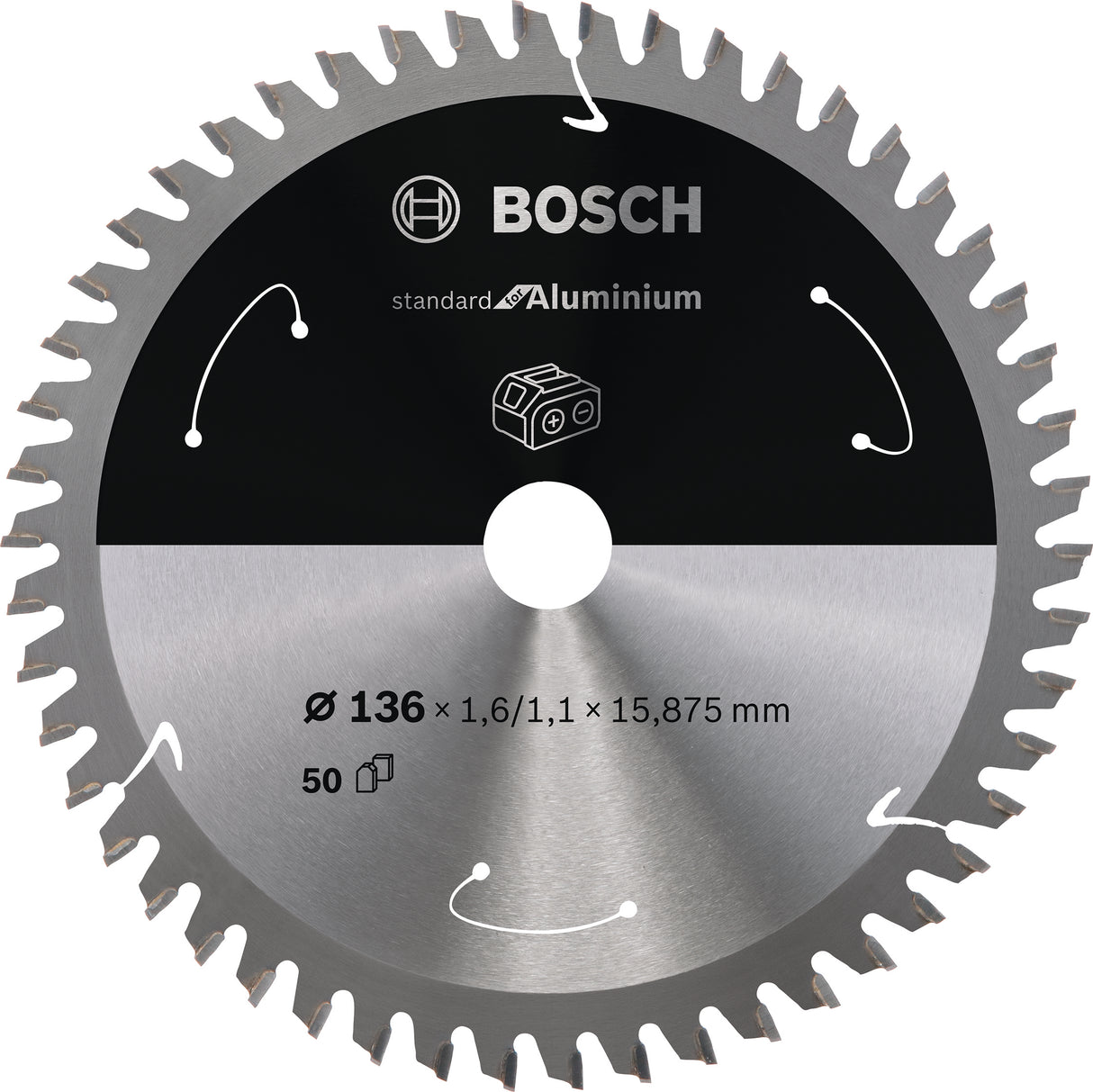 Bosch Professional Aluminium Circular Saw Blade for Cordless Saws - 136x1.6/1.1x15.875 T50 - Standard