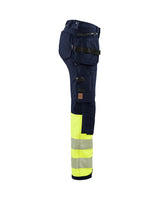 Blaklader Women's Hi-Vis 4-Way-Stretch Trousers 7193 #colour_navy-blue-hi-vis-yellow