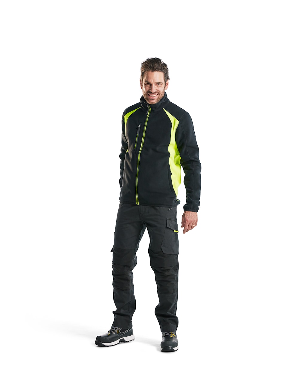 Blaklader Service Trousers with Stretch 1495 #colour_black-hi-vis-yellow