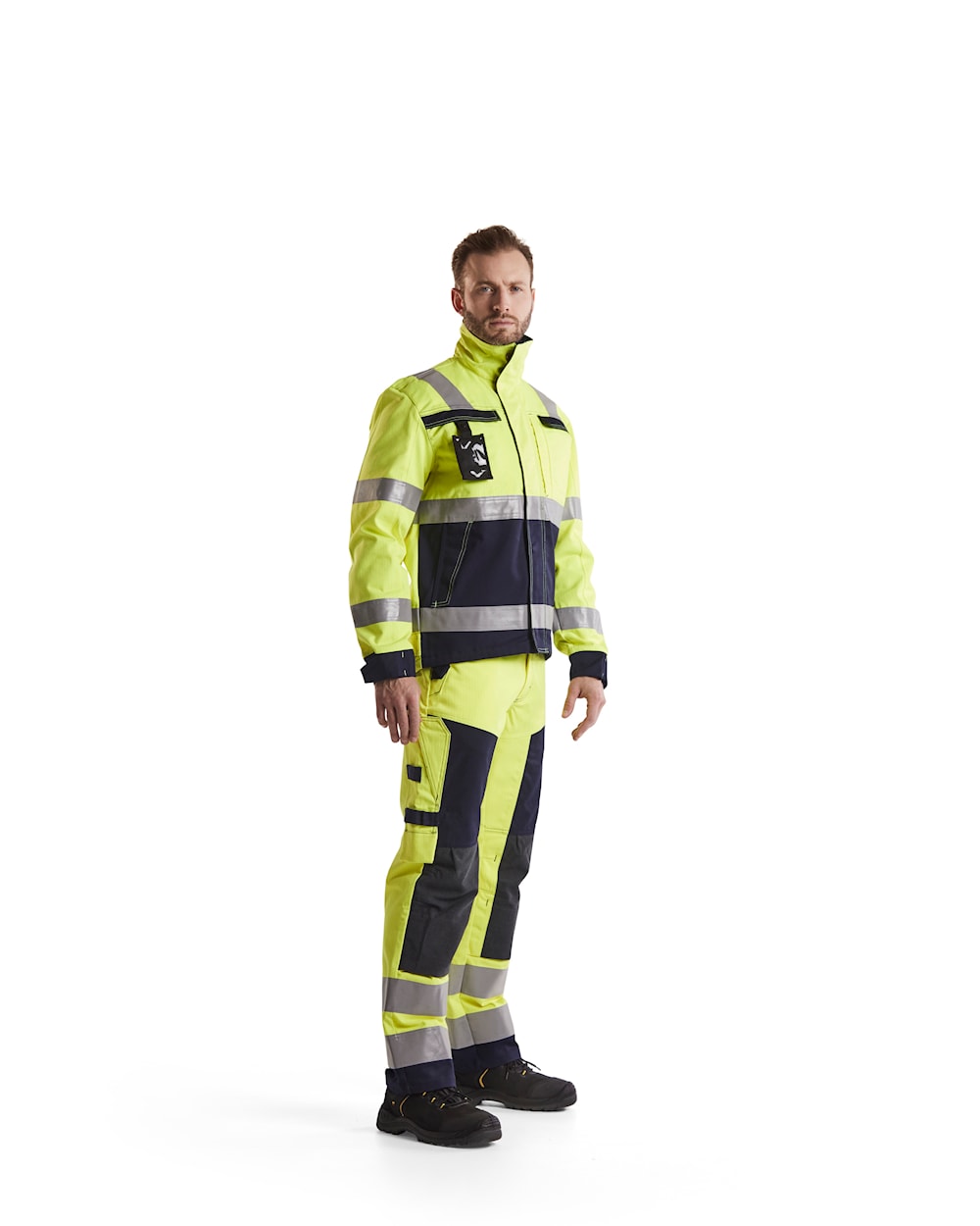 Blaklader Multinorm Craftsman Trousers 1578 #colour_hi-vis-yellow-navy-blue