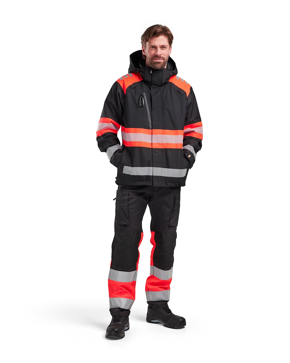 Blaklader Shell Jacket Hi-Vis 4420 #colour_black-red-hi-vis