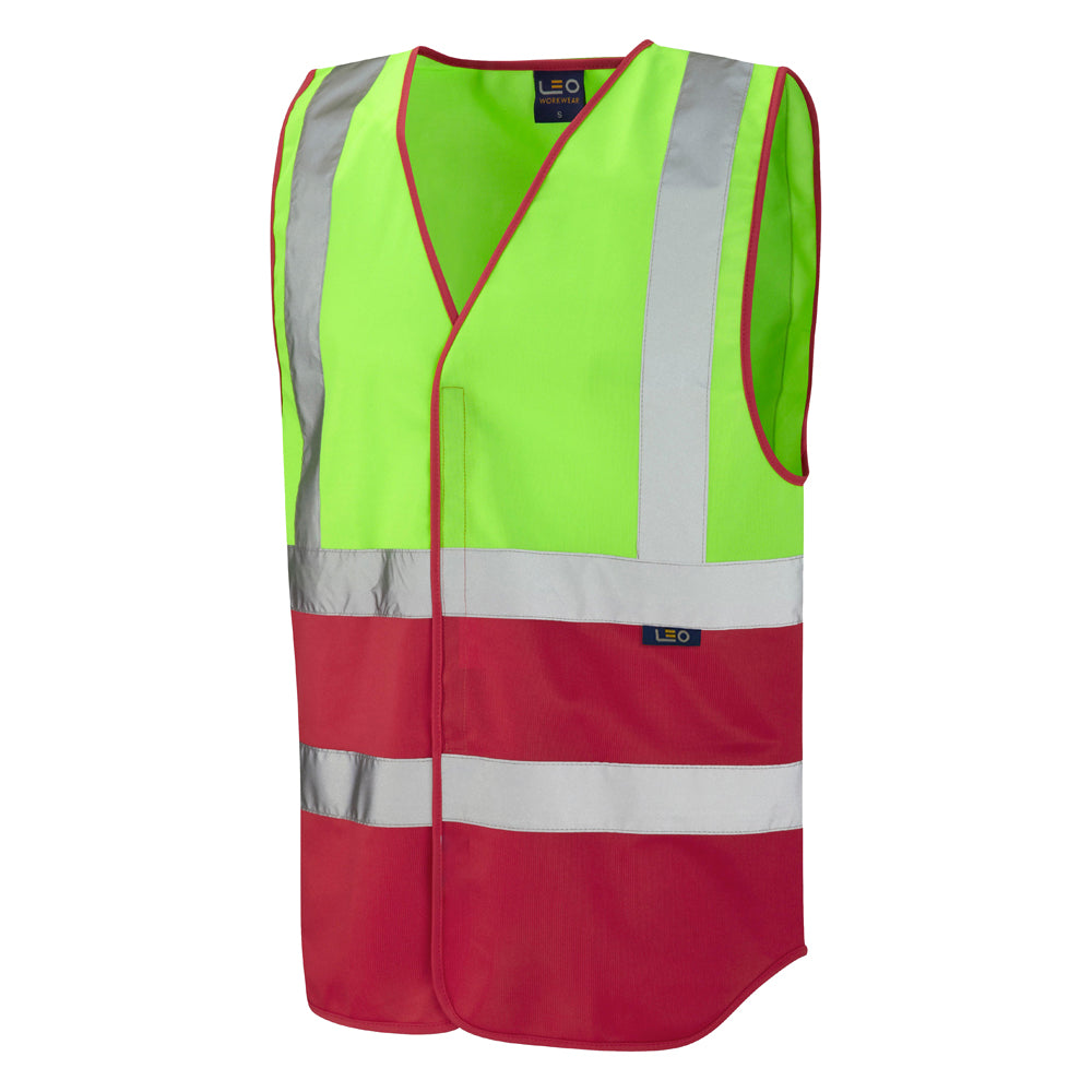 Leo Workwear PILTON Leo EcoViz Reflective Waistcoat - Lime/Standard Red