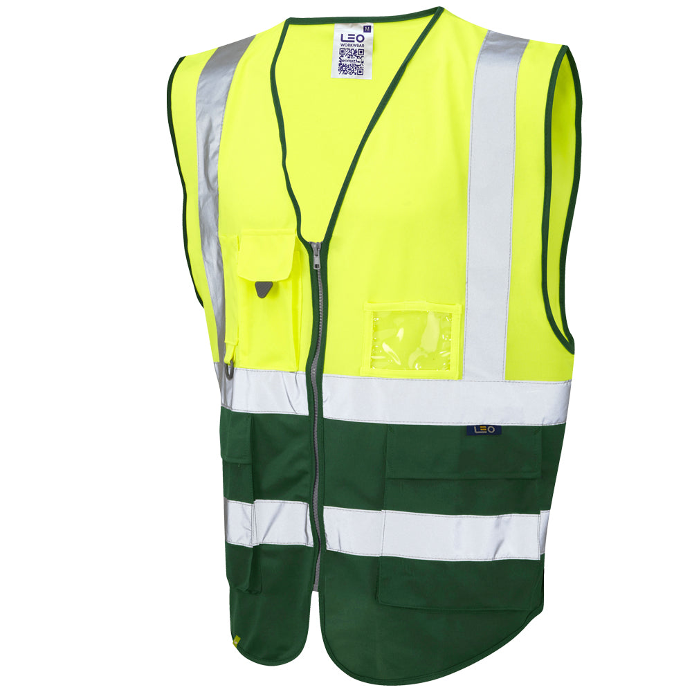 Leo Workwear LYNTON Leo EcoViz Superior Waistcoat - Hi-Vis Yellow/Bottle