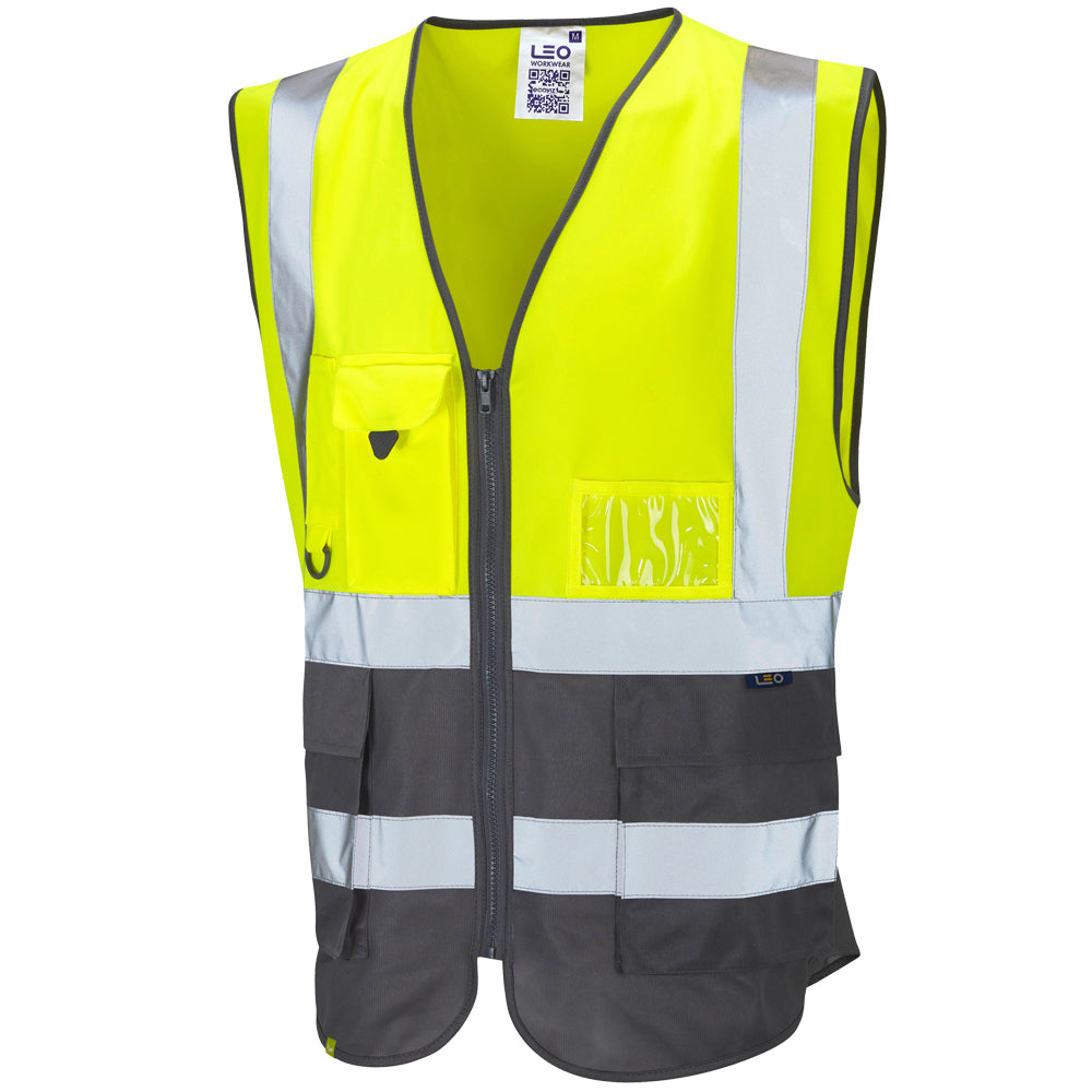 Leo Workwear LYNTON Leo EcoViz Superior Waistcoat - Hi-Vis Yellow/Grey