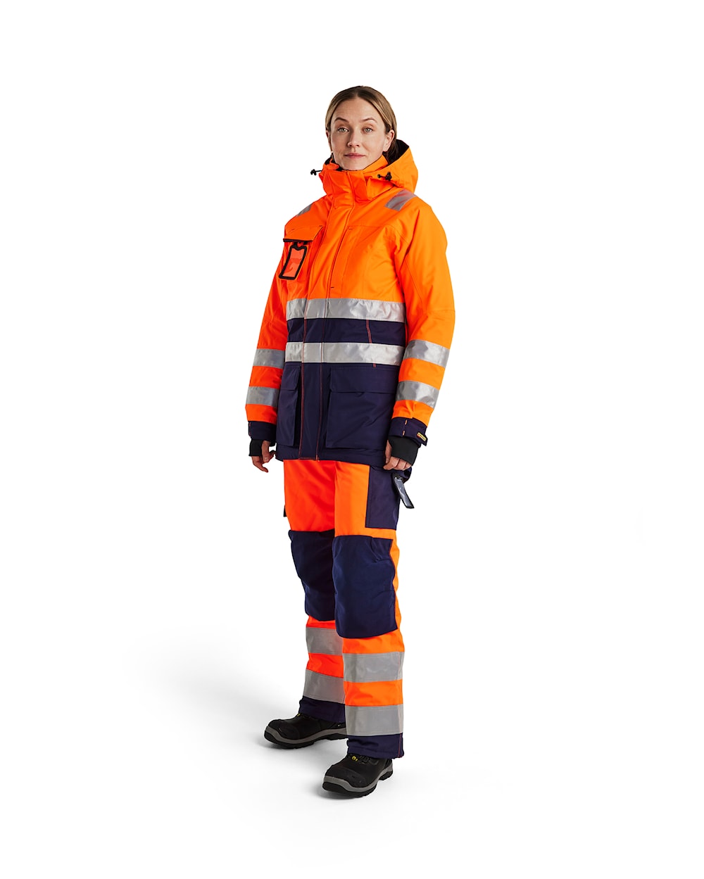 Blaklader Women's Hi-Vis Winter Parka 4472 #colour_orange-navy-blue