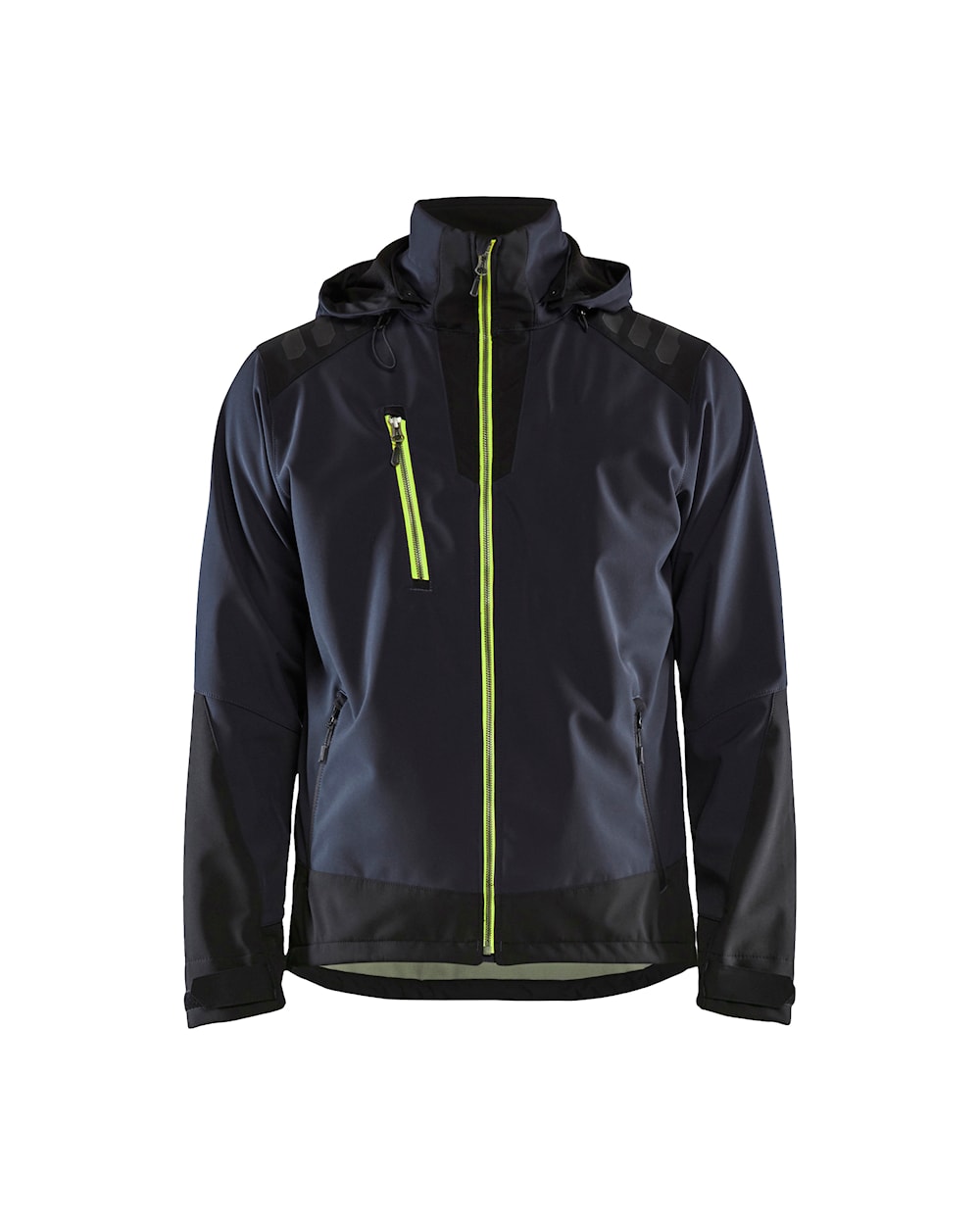 Blaklader Softshell Jacket 4749 #colour_dark-navy-blue-hi-vis-yellow