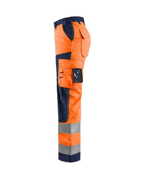 Blaklader Women's Hi-Vis Trousers without Nail Pockets 7155 #colour_orange-navy-blue