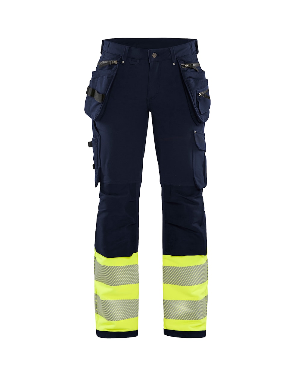 Blaklader Women's Hi-Vis 4-Way-Stretch Trousers 7193 #colour_navy-blue-hi-vis-yellow