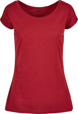 Build Your Brand Basic Women's Wide Neck Tee - Burgundy