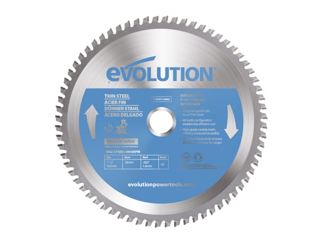 Evolution Thin Steel Cutting Mitre Saw Blade 185 x 20mm x 68T