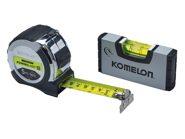 Komelon PowerBlade II Pocket Tape 5m/16ft (Width 27mm) with Mini Level