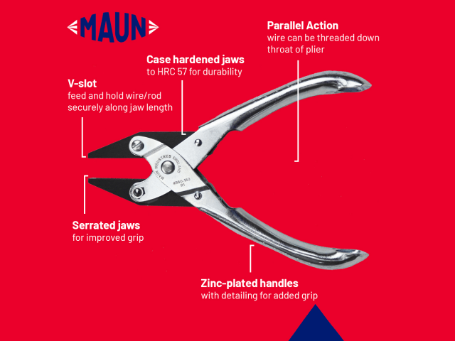 Maun Flat Nose Pliers, Serrated Jaws 160mm