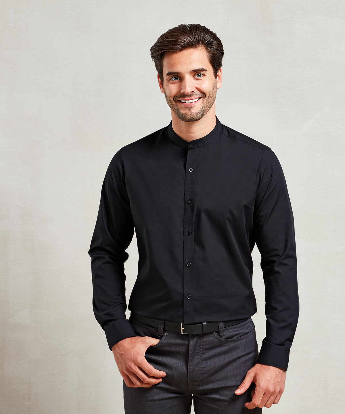 Premier Banded Collar Grandad Long Sleeve Shirt