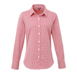 Premier Women's Microcheck (Gingham) Long Sleeve Cotton Shirt