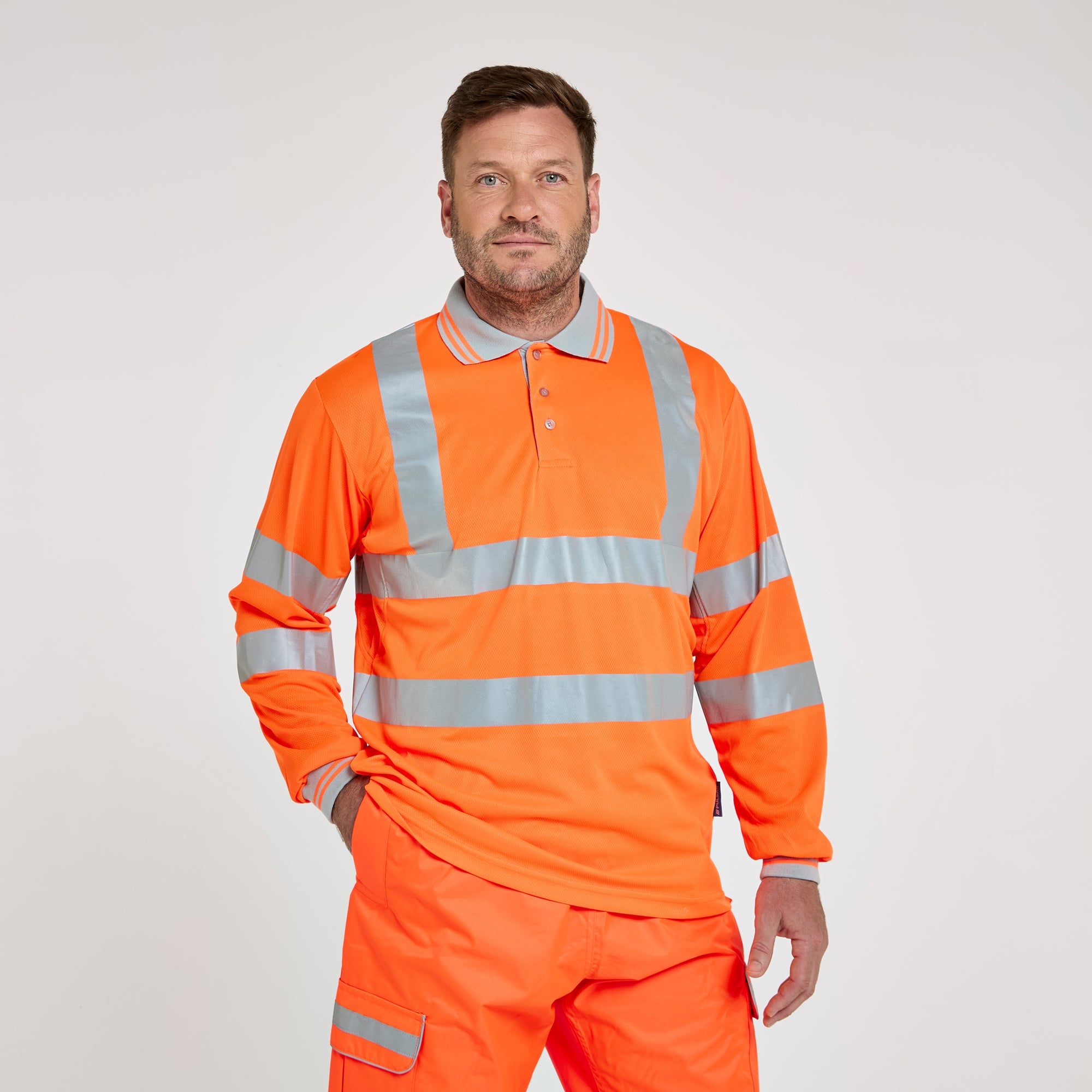 Long Sleeve Polo Shirt Orange - Recycled Content