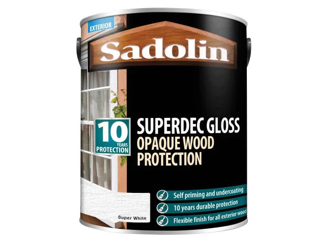 Sadolin Superdec Opaque Wood Protection Super White Gloss 5 litre