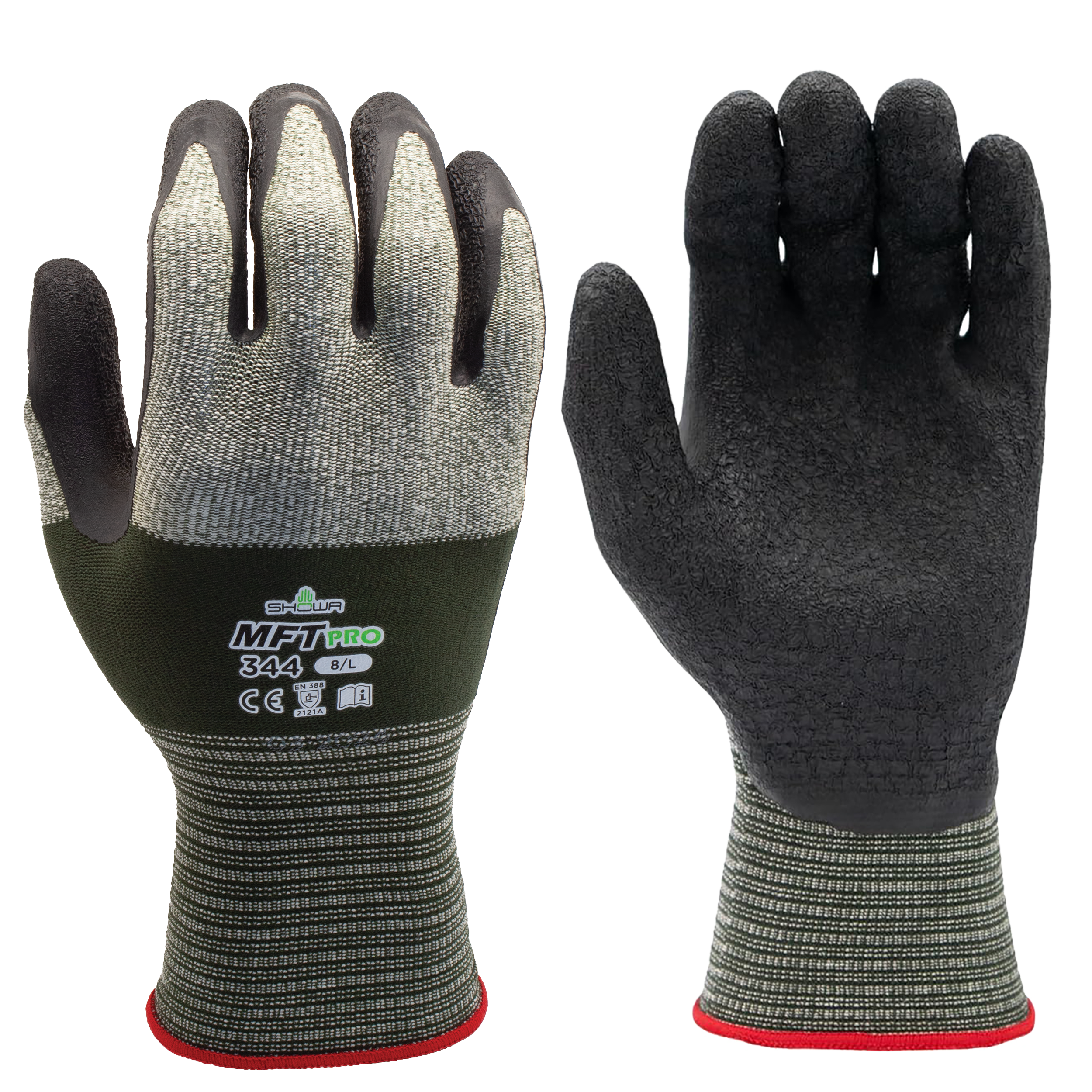 Showa MFT PRO 344 Latex Gloves – Waterproof Crinkle Grip Work Gloves (Size L)