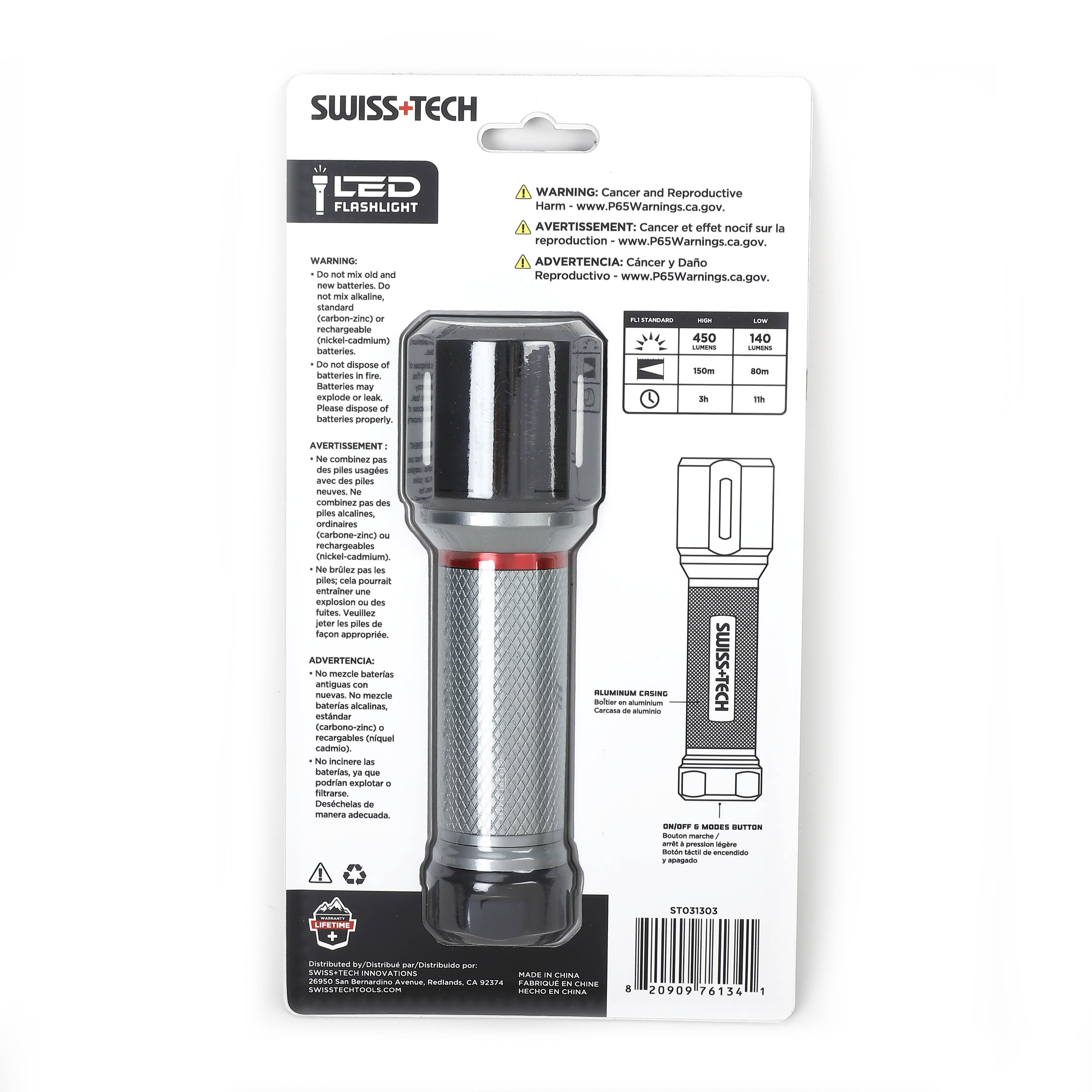 Scruffs Swiss-Tech Drop Proof Aluminium Flashlight - 4 x AAA Heavy Duty LED Torch