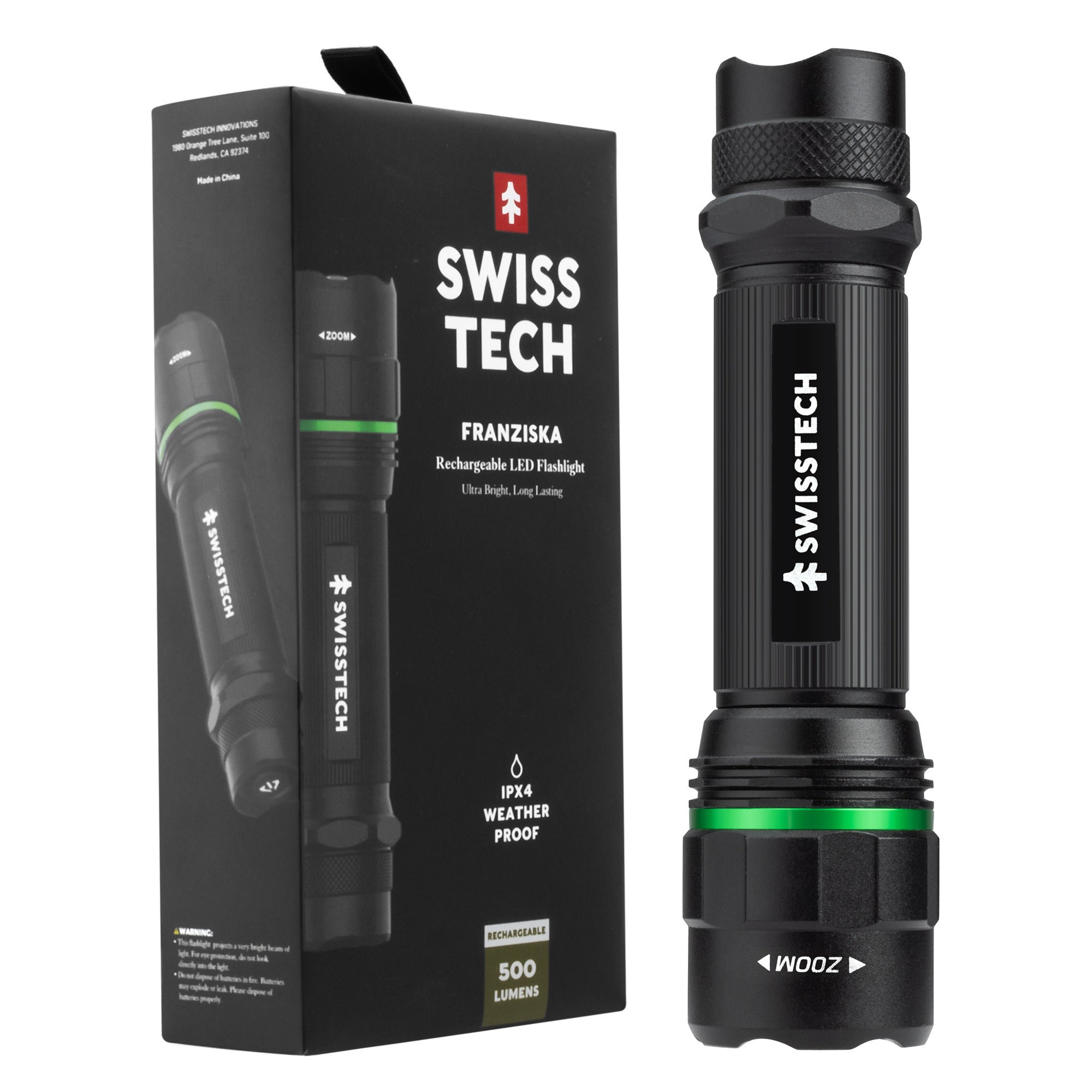 Scruffs Swiss-Tech Rechargeable LED Flashlight - USB Rechargeable Torch - 18650 & 3 x AAA Compatible