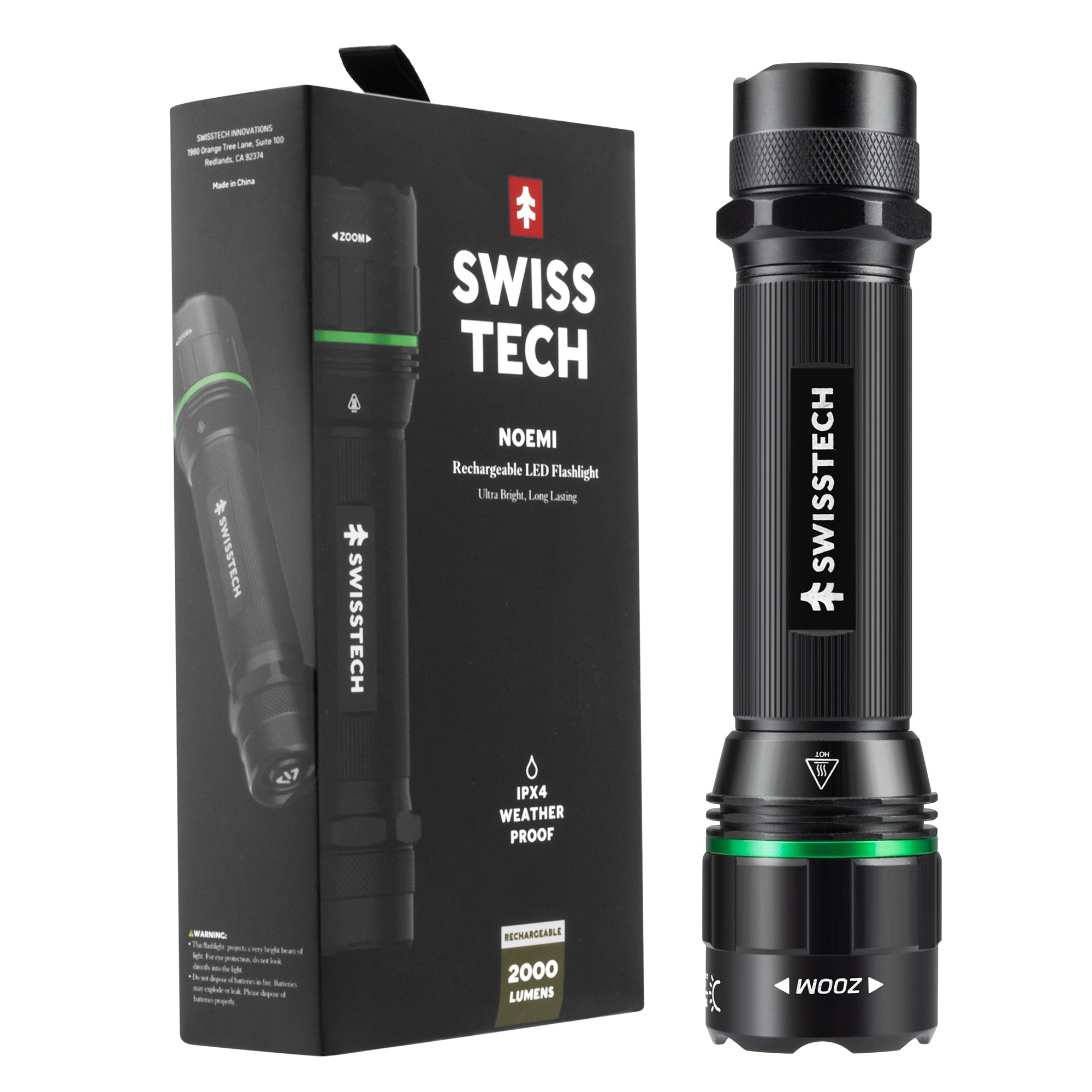 Scruffs Swiss-Tech Rechargeable Focus LED Flashlight - USB Rechargeable Zoom Torch - 18650 & 3 x AAA Compatible