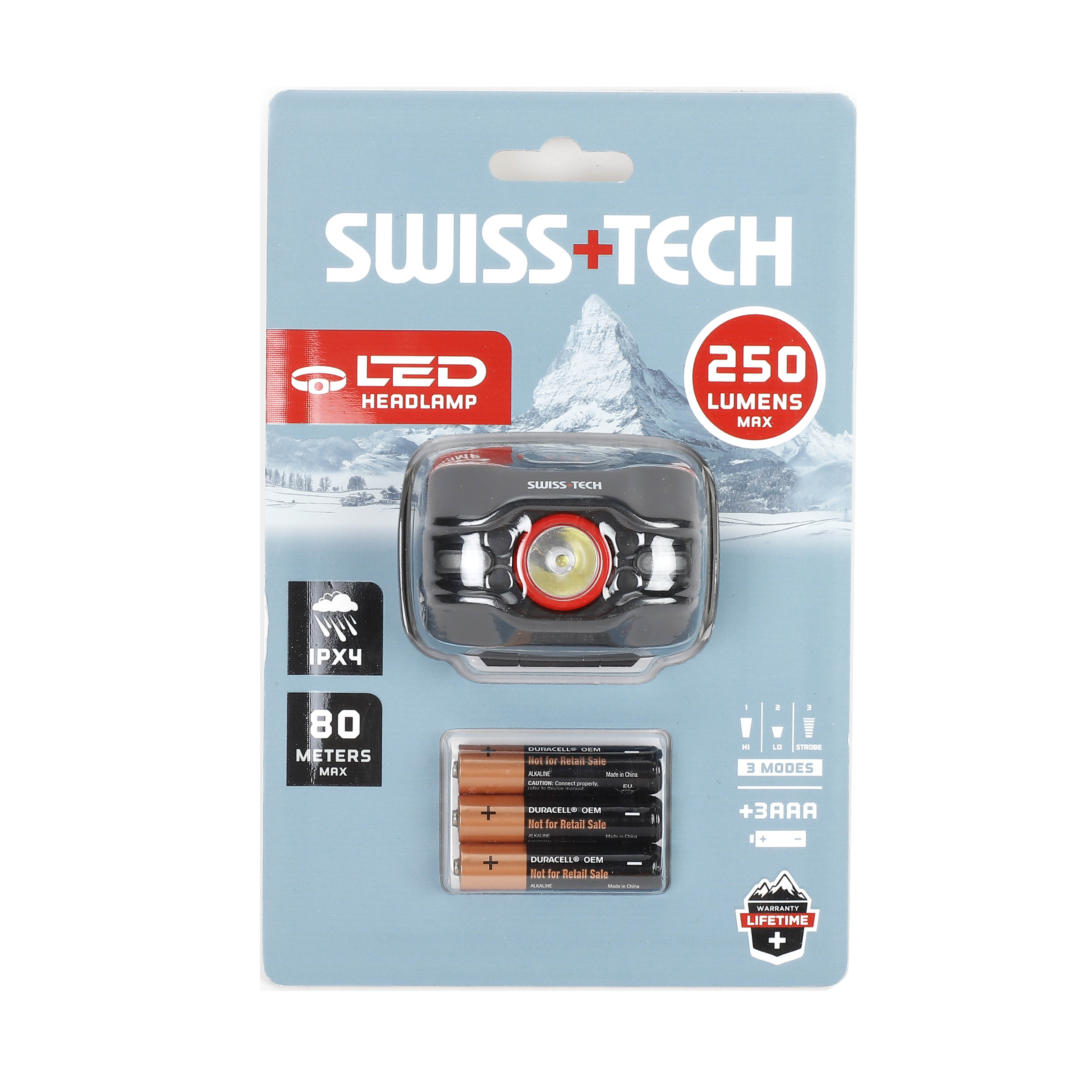 Scruffs Swiss-Tech LED Headlamp - 250 Lumens - 3 x AAA Head Torch
