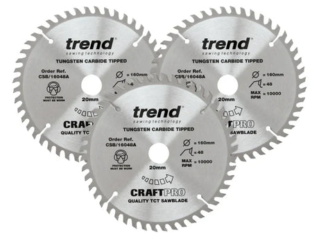 Trend CraftPro Plunge Saw Blade 160 x 20mm x 48T (Pack 3)