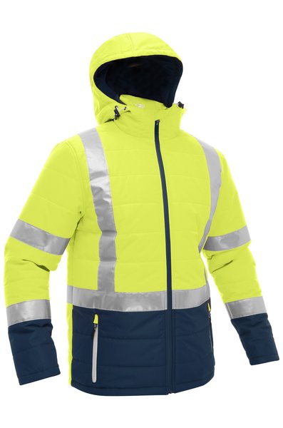 Bisley Taped Two Tone Hi-Vis Puffer Jacket #colour_yellow-navy