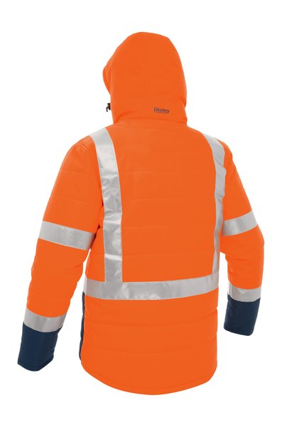 Bisley Taped Two Tone Hi-Vis Puffer Jacket #colour_orange-navy