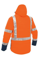 Bisley Taped Two Tone Hi-Vis Puffer Jacket #colour_orange-navy