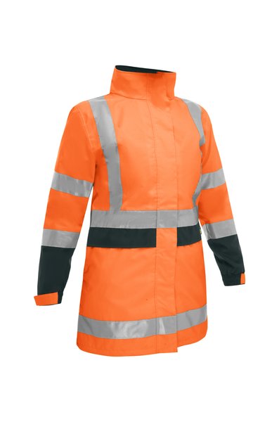 Bisley Womens Taped Hi-Vis Rain Shell Jacket #colour_orange-navy