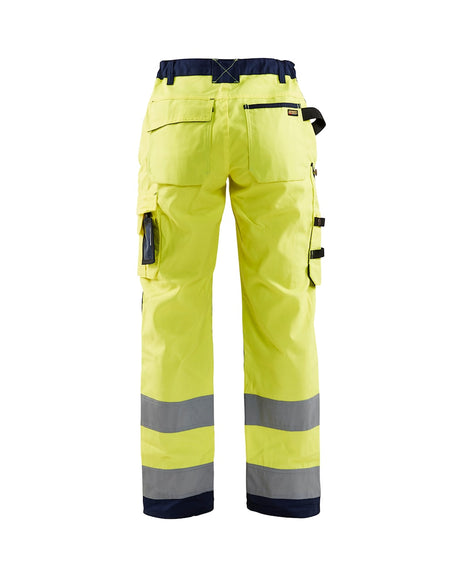 Blaklader Women's Hi-Vis Trousers without Nail Pockets 7155 #colour_hi-vis-yellow-navy-blue