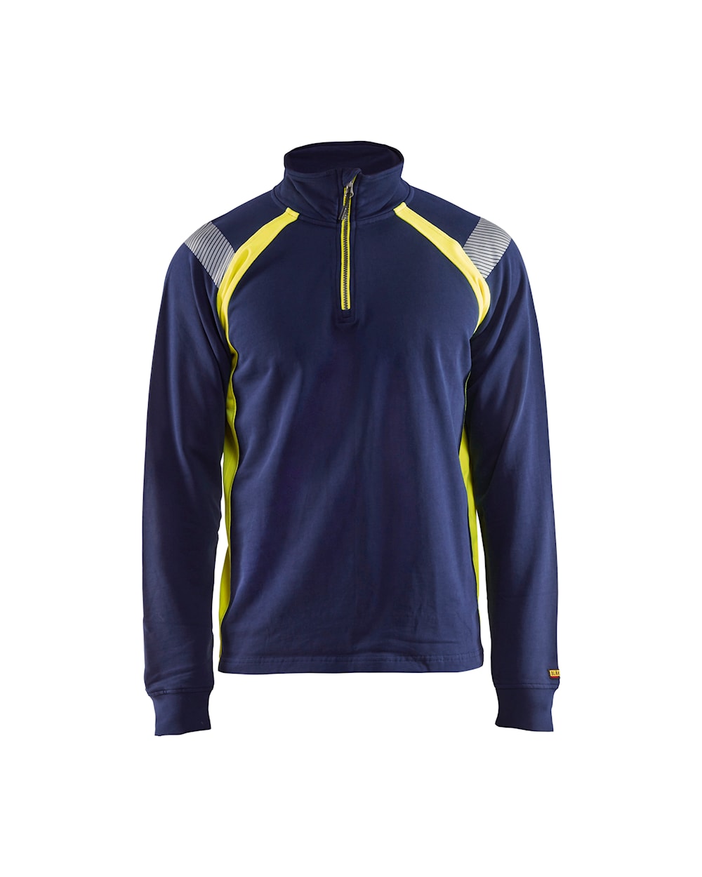 Blaklader Sweatshirt with Half Zip 3432 #colour_navy-blue-hi-vis-yellow