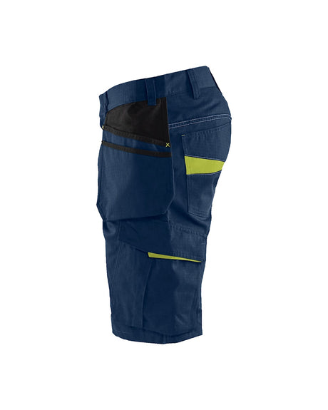 Blaklader Service Shorts with Nailpockets 1494 #colour_dark-navy-blue-hi-vis-yellow