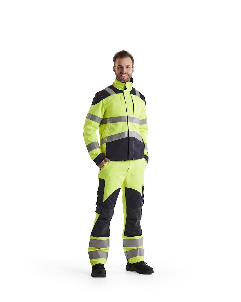 Blaklader Multinorm Inherent Trousers 1588 #colour_hi-vis-yellow-navy-blue