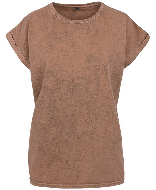 Build Your Brand Women's Acid Washed Extended Shoulder Tee