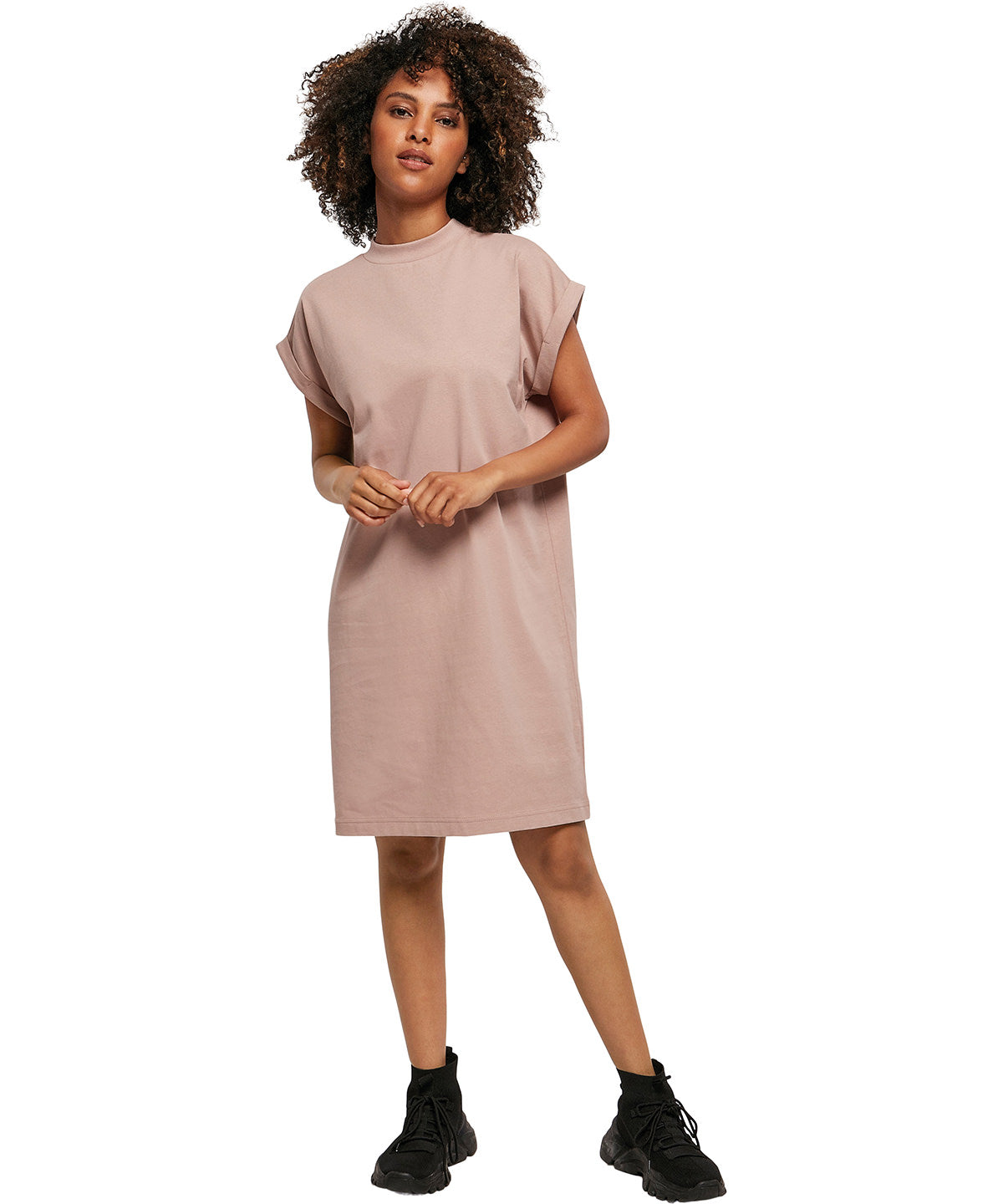 Build Your Brand Women's Turtle Extended Shoulder Dress - Dusk Rose