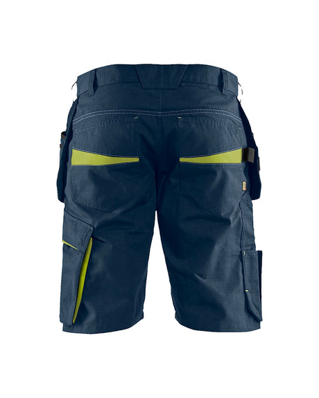 Blaklader Service Shorts with Nailpockets 1494 #colour_dark-navy-blue-hi-vis-yellow