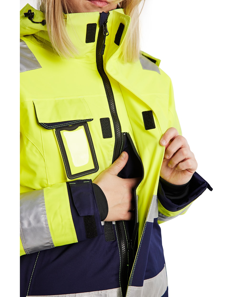 Blaklader Women's Hi-Vis Winter Jacket 4872 #colour_hi-vis-yellow-navy-blue