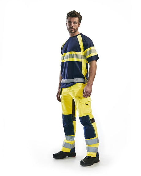 Blaklader Ventilated Hi-Vis Trousers 1565 #colour_hi-vis-yellow-navy-blue