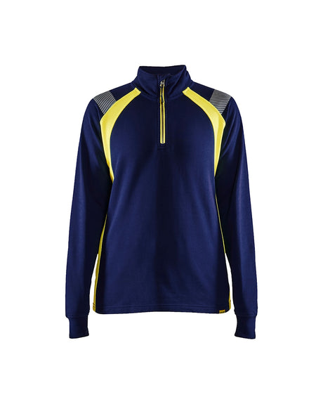 Blaklader Sweater Halfzip Women 3403 #colour_navy-blue-hi-vis-yellow