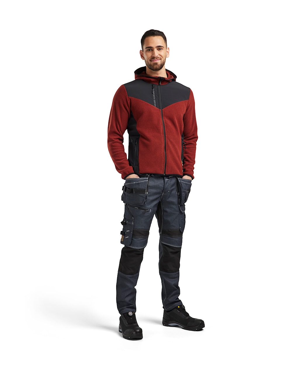 Blaklader Knitted Jacket with Softshell 5940 #colour_burned-red-black